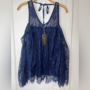 Shyanne country wear navy lace cold shoulder top